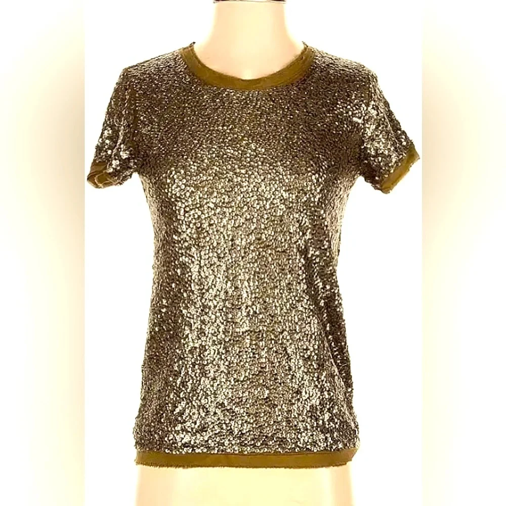 J.crew J Crew XS Bronze metallic sequin tee shirt short sleeve shimmery top EUC